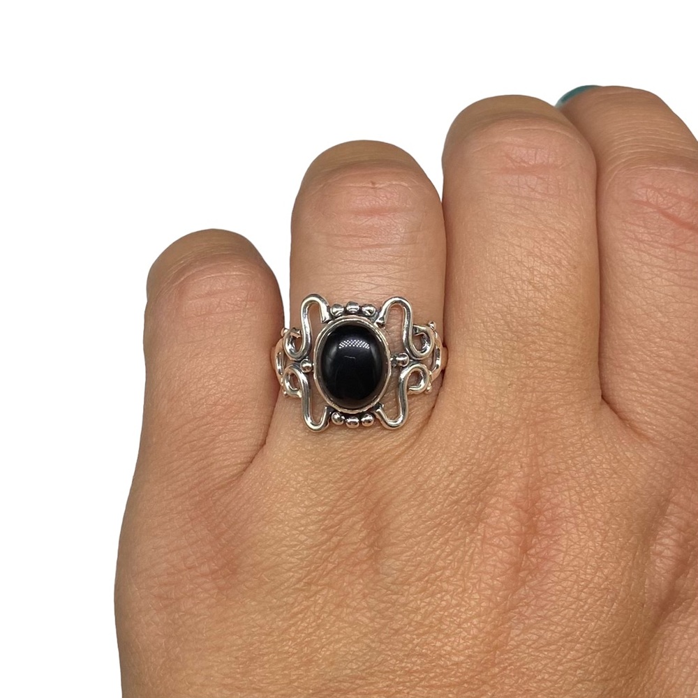 Elegant Silver and Black Stone Ring